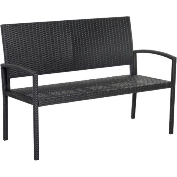 Panca Da Giardino Fioren - Panca Da Giardino A 2 Posti - Poli Rattan E Acciaio - Resistente Alle Intemperie - Per Patio E Balcone - Nero-image