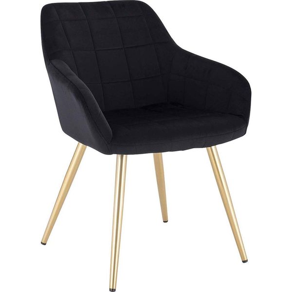 Happyment Stoel Ziva - Sedia Da Pranzo - Velluto Nero - Gambe In Metallo Dorato - 1 Pezzo - Altezza 47.Cm - Deluxe-image