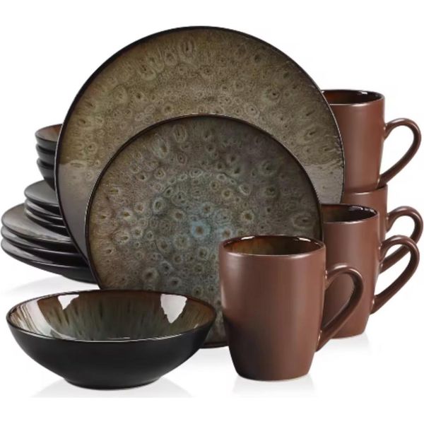 Set Da Portata Opulent - 4 Persone - 16 Pezzi - Ceramica - Marrone-image
