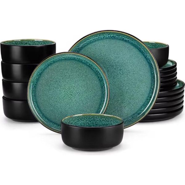 Set Di Tavole Opulente - 6 Persone - 24 Pezzi - Ceramica Verde - Tavola Da Pranzo - Set Di Piccole Tavole-image