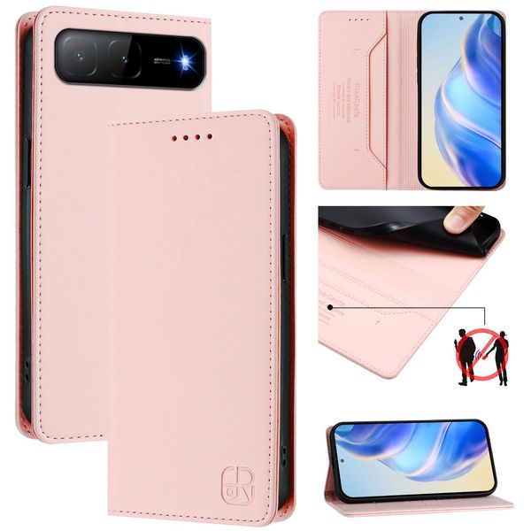 Custodia In Pelle Per Tecno Spark Go 2025/Infinix Hot 60I 5G, Custodia Flip Con Slot Per Carte, Portafoglio E Supporto Rosa-image
