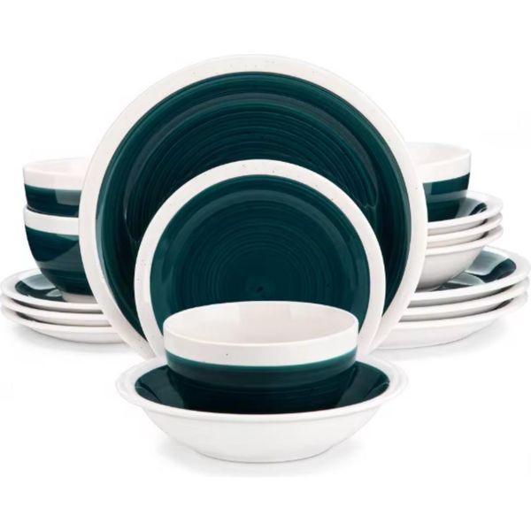 Servizio Da Tavola Velentino 32 Pezzi – 8 Persone – Verde Scuro Con Bordo Bianco – Servizio Da Tavola – Ceramica – Piatti Piani – Piatti Fondi – Piatti Da Colazione – Servizio Da Cucina-image