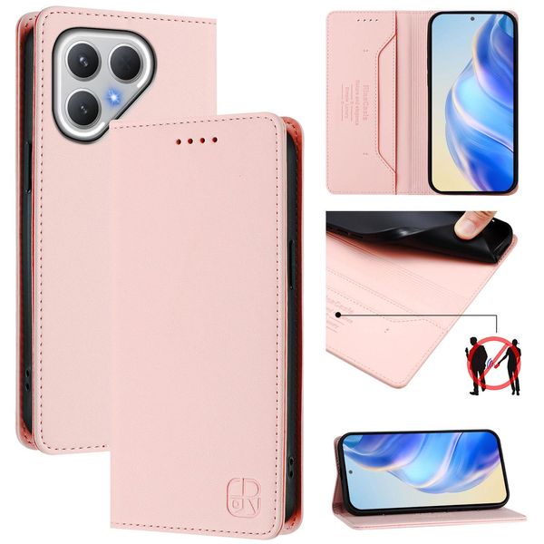 Custodia In Pelle Per Tecno Pova 7 Curve 5G 2025, Flip Case Con Slot Per Carte, Portafoglio E Supporto Rosa-image