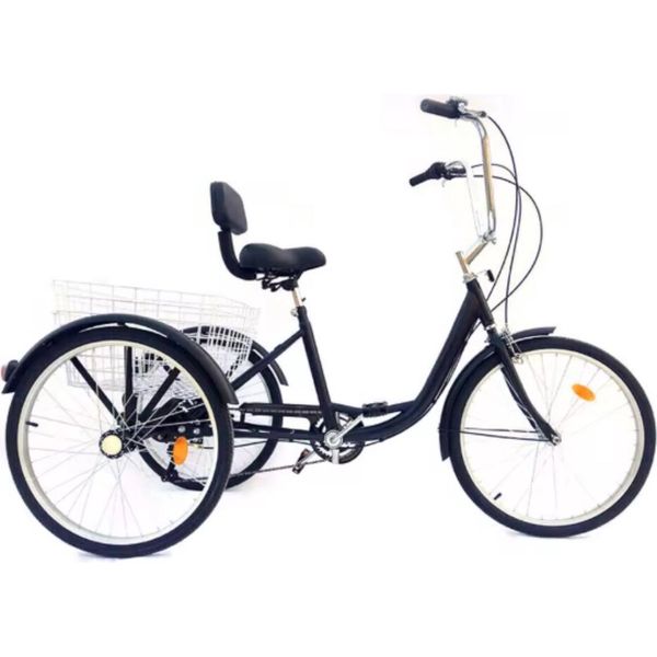 Tricicli Fioren Per Adulti - 6 Velocità - Tricicli Per Anziani - 24 Pollici - Con Cestino - Freno Anteriore - Nero-image
