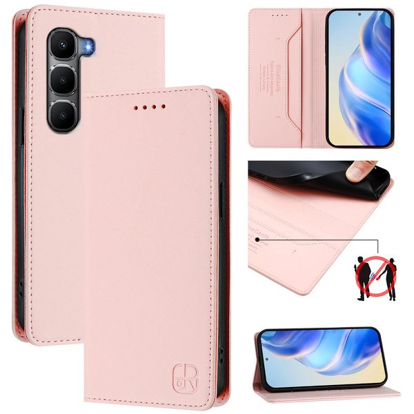 Custodia In Pelle Per Infinix Hot 60 5G/Hot 60I 4G, Flip Case Con Slot Per Carte, Portafoglio E Supporto Rosa-image