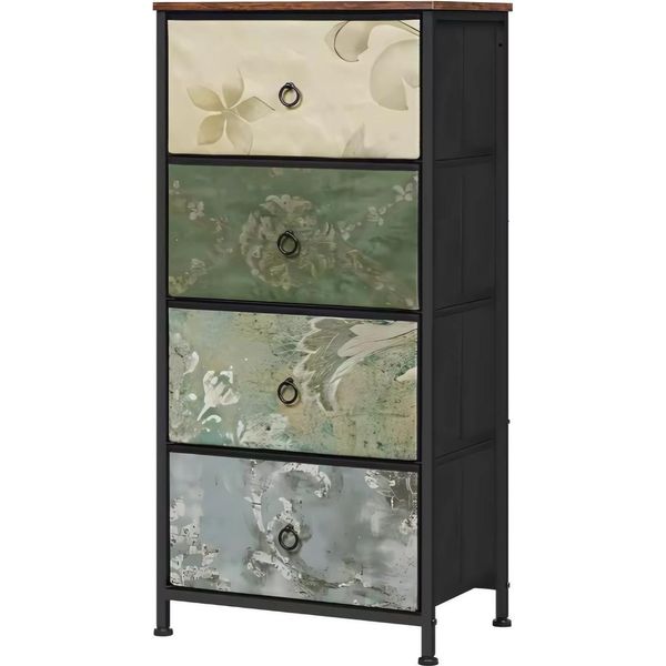 Happiq Cassettiera Stretta Con 4 Cassetti In Tessuto - Cassettiera Indipendente Per Camera Da Letto E Soggiorno - Organizzatore E Cassettiera In Tessuto - Credenza A 4 Cassetti-image