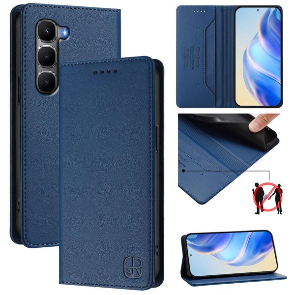 Custodia In Pelle Per Infinix Hot 60 5G/Hot 60I 4G, Custodia Flip Con Slot Per Carte, Portafoglio E Supporto Blu-image
