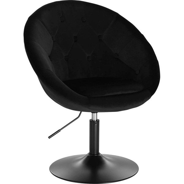 Sgabello Da Bar - Velluto Nero - Industriale - Regolabile In Altezza - Con Schienale - Altezza Seduta 45-57Cm - 1 Pezzo-image
