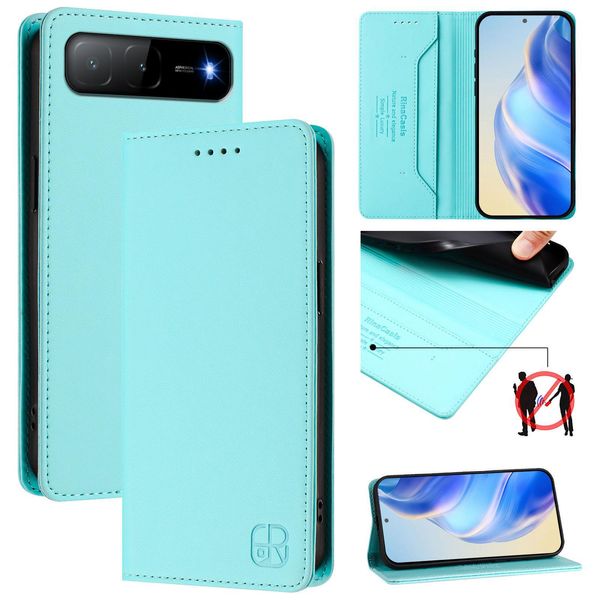 Custodia In Pelle Per Tecno Spark Go 2025/Infinix Hot 60I 5G, Custodia Flip Con Slot Per Carte, Portafoglio E Supporto Turchese-image