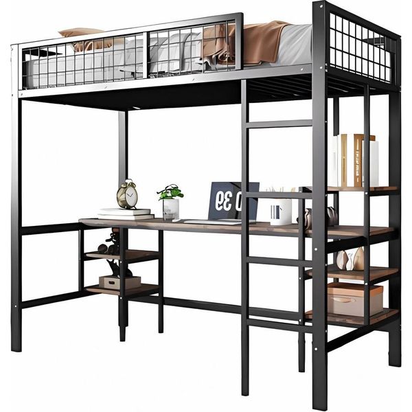 Letto A Soppalco Retro Valora – Lussuoso Letto A Soppalco Per Bambini – 90X200 Cm – Con Scrivania – Lettino Per Bambini – Letto A Castello – Con Scaletta Angolare, Protezione Anticaduta E Finestra – Lettino Per Bambini-image