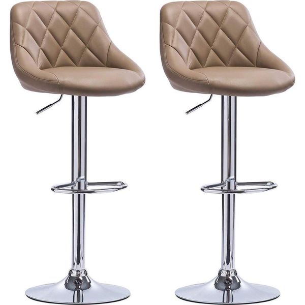 Sgabello Da Bar Di Design - Beige - Velluto - Ergonomico - Regolabile In Altezza - Altezza Seduta 60-82 Cm - Set Di 2-image