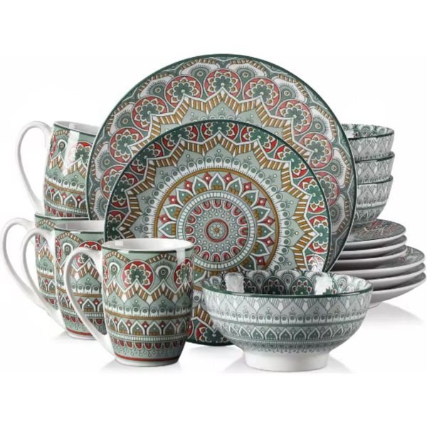 Servizio Da Tavola Rosello - 16 Pezzi - 4 Persone - Verde - Piatti Da Pranzo - Piatti Fondi - Piatti Da Colazione - Servizio Da Cucina In Ceramica-image
