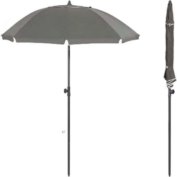Ombrellone Rotondo - Regolabile E Inclinabile Di 45° - Resistente Ai Raggi Uv E Impermeabile - Per Balcone, Spiaggia O Giardino - Grigio - Diametro 155 Cm-image