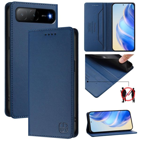 Custodia In Pelle Per Tecno Spark Go 2025/Infinix Hot 60I 5G, Custodia Flip Con Slot Per Carte, Portafoglio E Supporto Blu-image