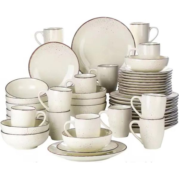 Luxora Serviesset - Servizio Da Tavola - 48 Pezzi - 12 Persone - Ceramica Crema - Piatti Da Colazione - Alta Qualità-image