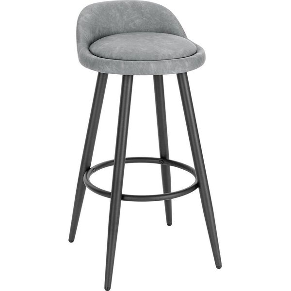 Sgabello Da Bar In Pelle Bolt Edge - Grigio - Ergonomico - Schienale Basso - Altezza Seduta 69 Cm - 1 Pezzo-image