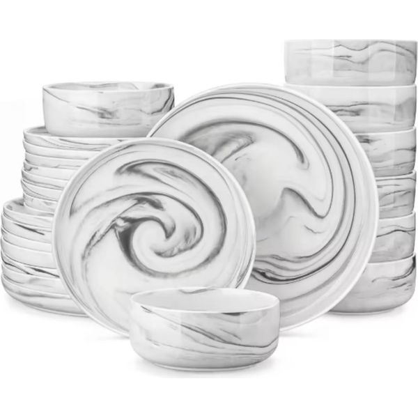 Servizio Da Tavola Per 4 Persone - 24 Pezzi - Ceramica Grigia - Piatti Da Portata & Piatti Piccoli-image