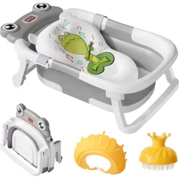 Vaschetta Happyment Fioren - Grigio Chiaro - Vaschetta Pieghevole Con Display Della Temperatura - Con Supporto - Vaschetta Da Bagno Per Bambini-image