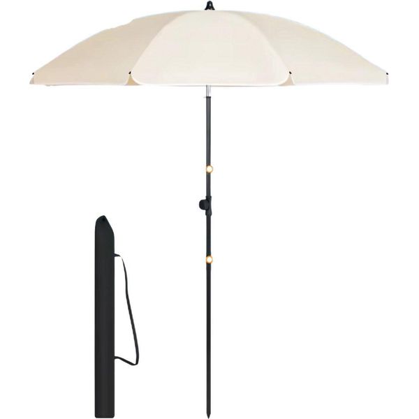 Ombrellone Rotondo - 155 Cm - Regolabile In Altezza E Inclinabile Di 45° - Resistente Ai Raggi Uv E Idrorepellente - Per Balcone, Giardino E Spiaggia - Colore: Beige-image