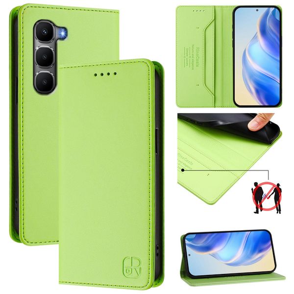 Custodia In Pelle Per Infinix Hot 60 5G/Hot 60I 4G, Custodia Flip Con Slot Per Carte, Portafoglio E Supporto Verde-image