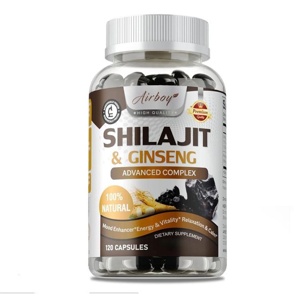 Shilajit & Ginseng Complex 1500Mg (120 Capsule) Integratore Alimentare, Energia, Resistenza, Sistema Immunitario, Cervello, Concentrazione, Antiossidante-image
