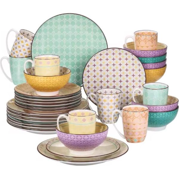 Set Da Portata In Cristallo - Servizio Da Tavola - Colore - 8 Persone - 32 Pezzi - Ceramica - Piatti Piccoli - Presentazione Colorata-image