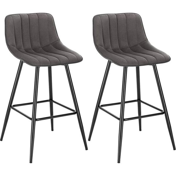 Sgabello Da Bar Merlito Industrial - Grigio Scuro - Velluto - Altezza Regolabile - Con Schienale - Sgabello Da Bar - Sedia Da Cucina - Set Di 2-image