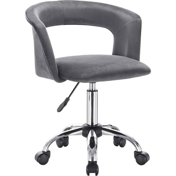 Sedia Da Ufficio - Velluto - Ergonomica - Grigio Scuro - Regolabile In Altezza - Girevole - Con Braccioli-image