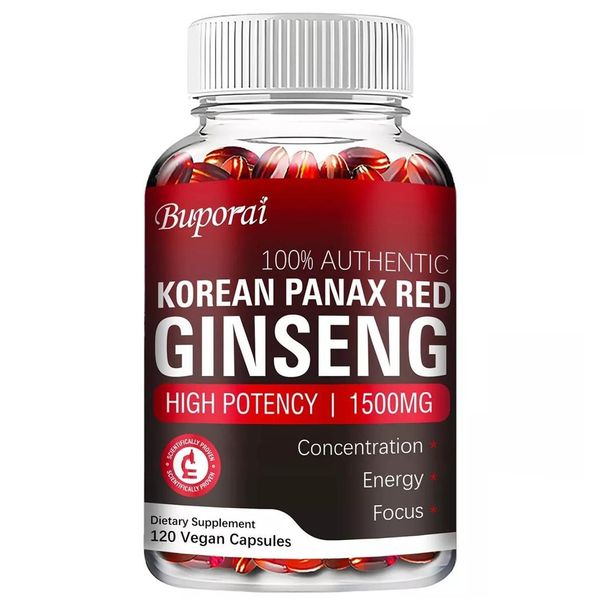 Integratore Alimentare Di Panax Red Ginseng Coreano (120 Capsule), Energia, Resistenza, Attenzione, Concentrazione, Salute Maschile-image