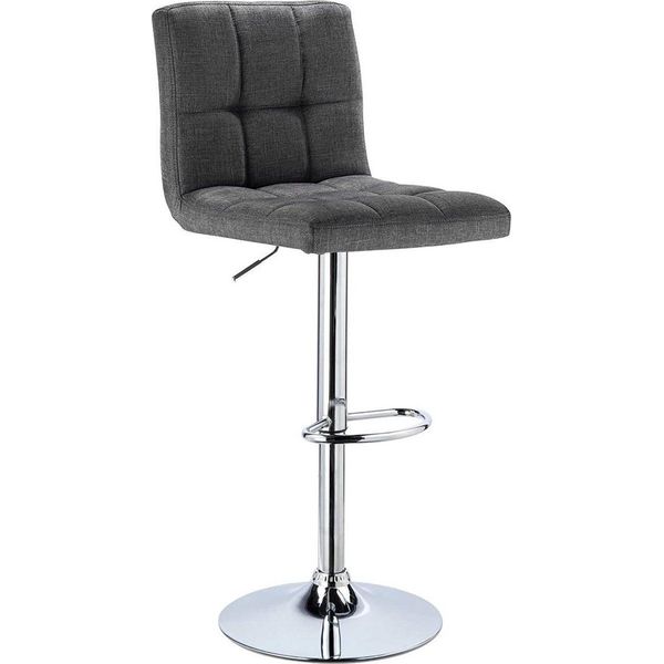 Sgabello Da Bar - Grigio Scuro - Lino - Regolabile In Altezza - Con Schienale - Altezza Seduta 60-82 Cm - 1 Pezzo-image