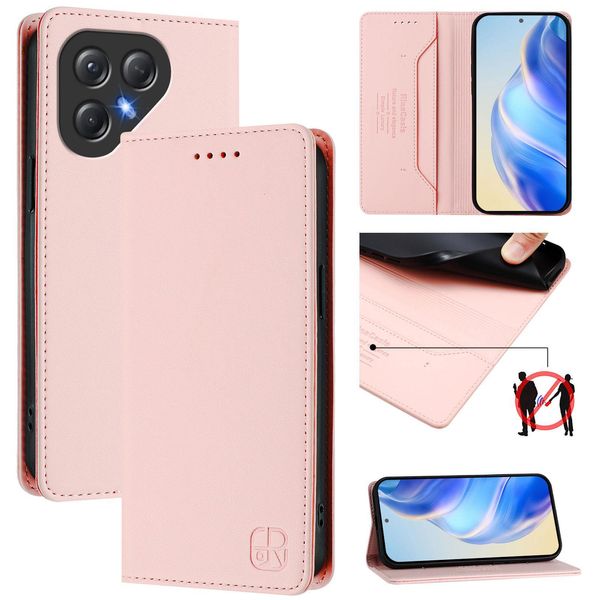 Custodia In Pelle Per Tecno Pova 7 Neo, Flip Case Con Slot Per Carte, Portafoglio E Supporto Rosa-image