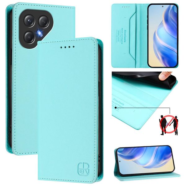 Custodia In Pelle Per Tecno Pova 7 Neo, Flip Case Con Slot Per Carte, Portafoglio E Supporto Turchese-image