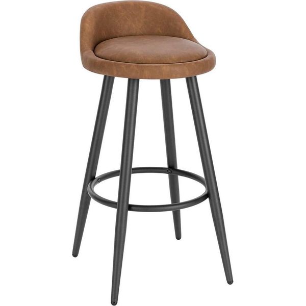 Sgabello Da Bar In Pelle - Marrone - Ergonomico - Schienale Basso - Altezza Seduta 69?Cm - 1 Pezzo-image