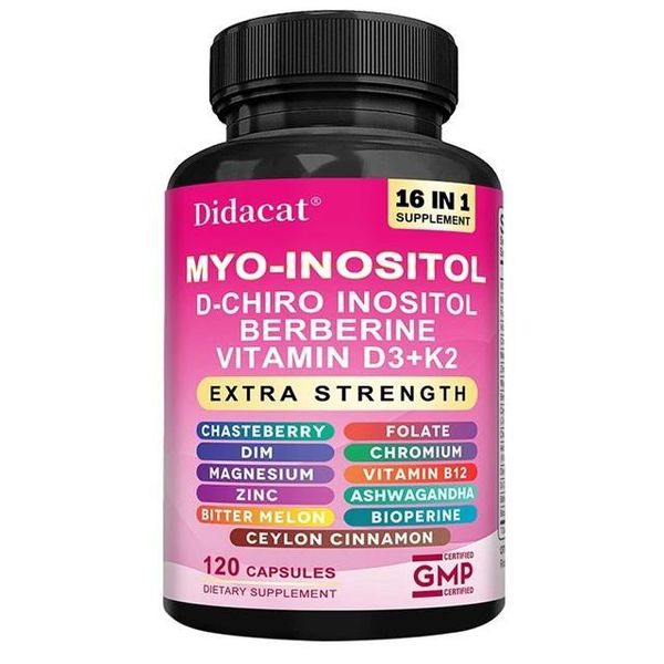Myo Inositol, D-Chiro Inositolo + Vitamina D3+K2 (120 Capsule) Integratore Alimentare, Salute Delle Donne, Equilibrio Ormonale, Cuore, Sistema Immunitario, Ossa-image