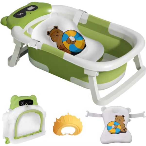 Vortex Baby Bath - Verde - Vaschetta Pieghevole Con Display Della Temperatura - Con Supporto - Vaschetta Da Bagno Per Bambini-image