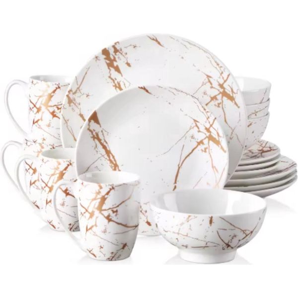 Set Da Portata Majestic Santivo - 16 Pezzi - 4 Persone - Bianco A Righe Dorate - Servizi Da Tavola - Piatti Da Portata - Piatti Fondi - Piatti Per La Colazione - Servizio Da Tavola - Set Da Cucina - Design - Stile Da Tavola-image