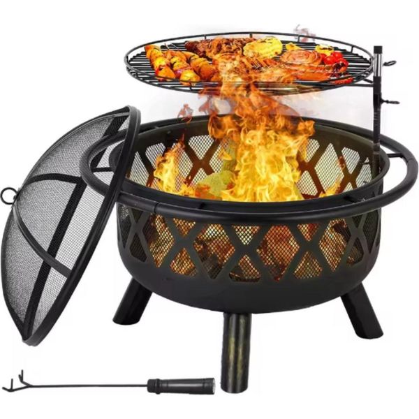 Cestello Per Barbecue Valora Con Parascintille - 76 Cm - Per Esterni - Recinto Per Il Fuoco - Stufa Da Giardino - Fuoco D'atmosfera-image