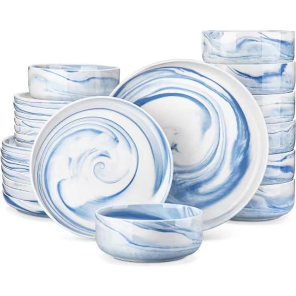 Servizio Da Tavola In Velluto - Set Da Portata - 8 Persone - 24 Pezzi - Ceramica Blu - Piatto Da Colazione - Piatto Da Cena-image