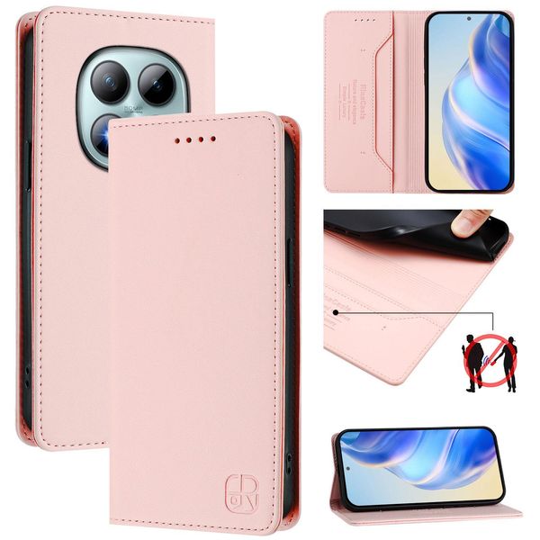 Custodia In Pelle Per Xiaomi Redmi Note 15 Pro+, Flip Case Con Slot Per Carte, Portafoglio E Supporto Rosa-image