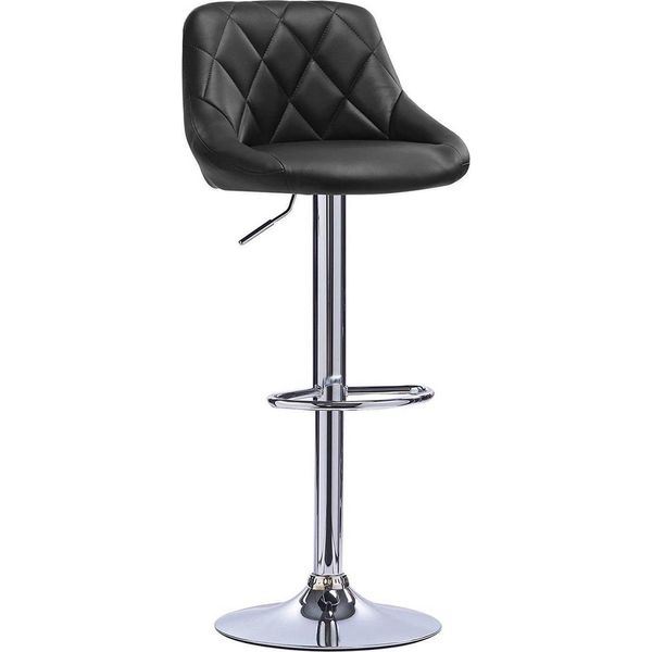 Sgabello Di Design Gita - Con Schienale - Stabile - Ergonomico - Pelle Finta - Altezza Seduta 60-82Cm - Nero - 1 Pezzo - Per Cucina E Bar - Regolabile In Altezza-image