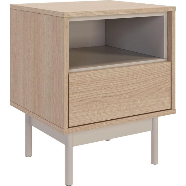 Selsey Layen - Comodino Con Cassetto E Vano A Giorno, Effetto Rovere/Grigio Cashmere-image