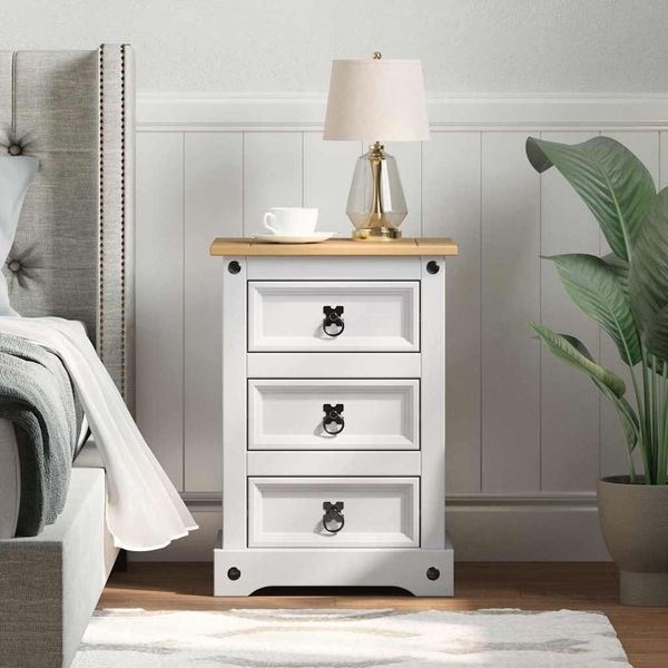 Maison Exclusive - Comodino Bianco 45 X 35 X 64 Cm Legno Di Pino Massiccio-image