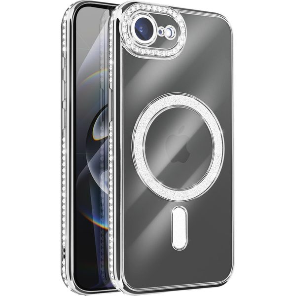 Avizar, Custodia Per Iphone 16E Compatibile Con Magsafe Con Bordo In Strass, Argento-image