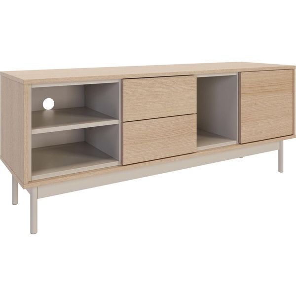 Selsey Layen - Mobiletto Tv Con Due Cassetti E Tre Vani A Giorno, Effetto Rovere/Grigio Cashmere-image