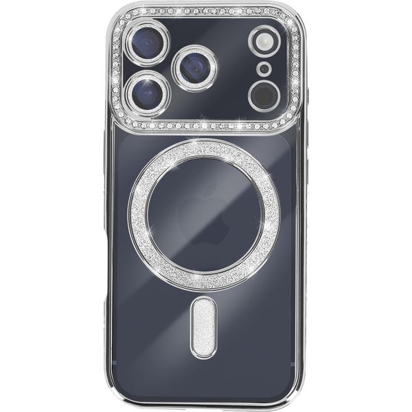 Avizar, Custodia Compatibile Con Iphone 17 Pro Magsafe Con Bordo In Strass, Argento-image