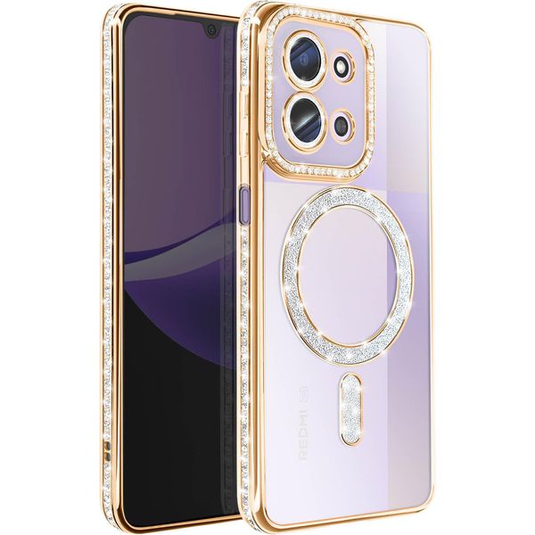 Avizar, Custodia Compatibile Con Redmi 15C Magsafe Con Bordo In Strass, Oro-image