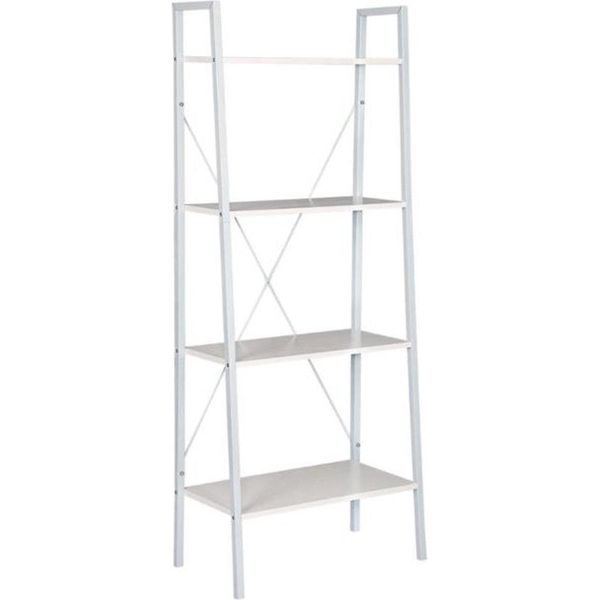 Happyment Librerie Udi - Industriale - 4 Livelli - Bianco - Libreria - Soggiorno, Camera Da Letto E Camera Dei Bambini - Legno - 60X35X148 Cm-image