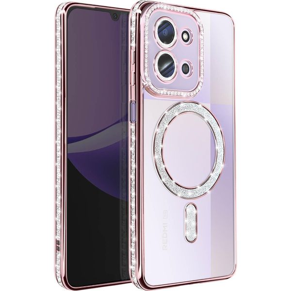 Avizar, Custodia Compatibile Con Redmi 15C Magsafe Con Bordo In Strass, Rosa-image