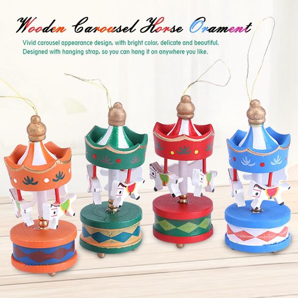 Carosello Di Legno Cavallo Orament Merry Go Round Decorazione Per La Stanza Di Natale Regalo Per Bambini-image