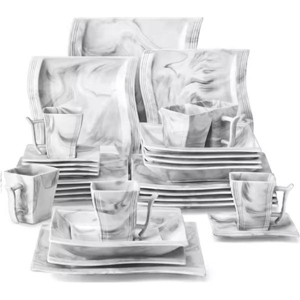 Piatti Empress - Set Da Portata - 30 Pezzi - Per 6 Persone - Ceramica Marmer Look - Piatti Piccoli-image